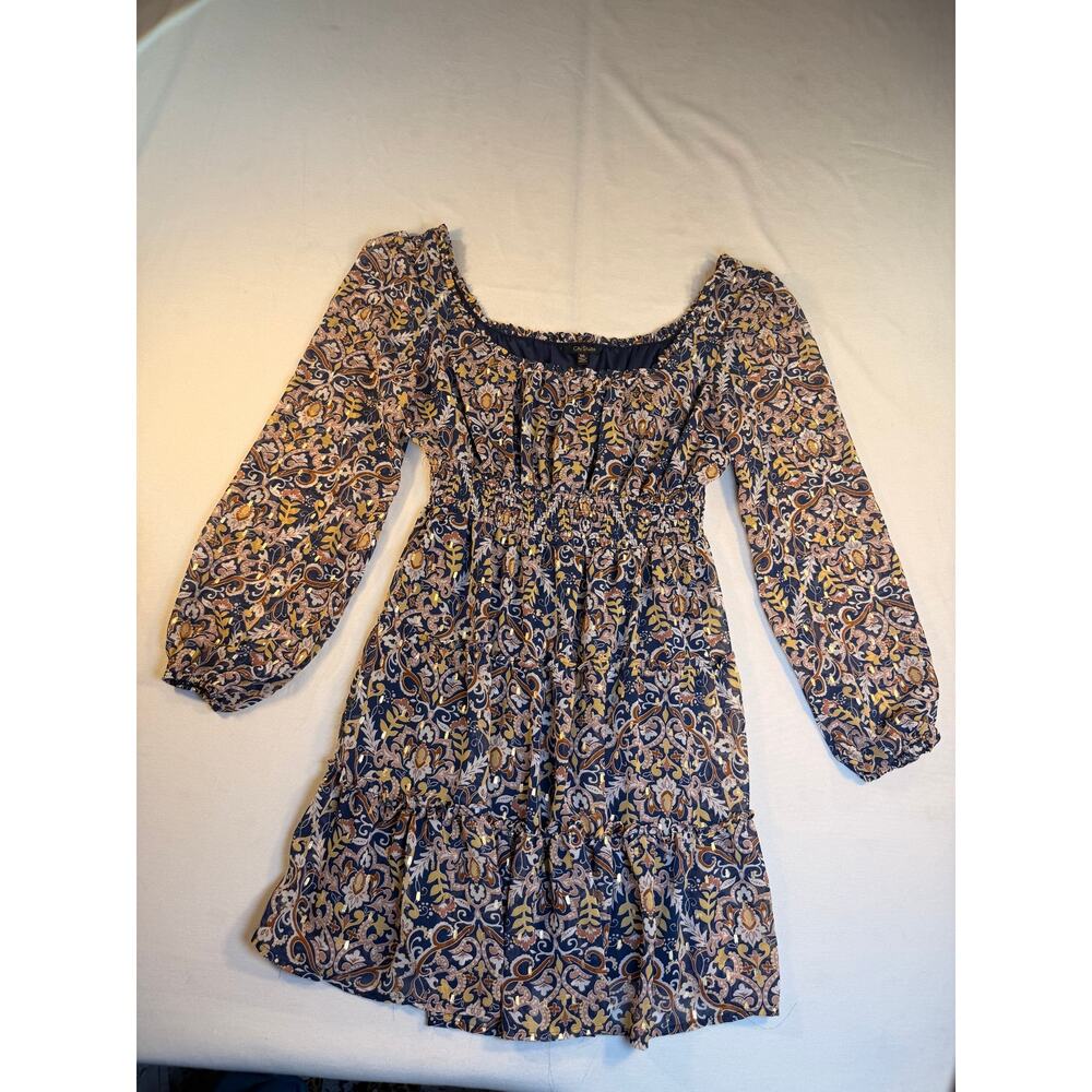 City Studio Paisley Floral Metallic Smocked Long Sleeve Dress Women’s 2XL